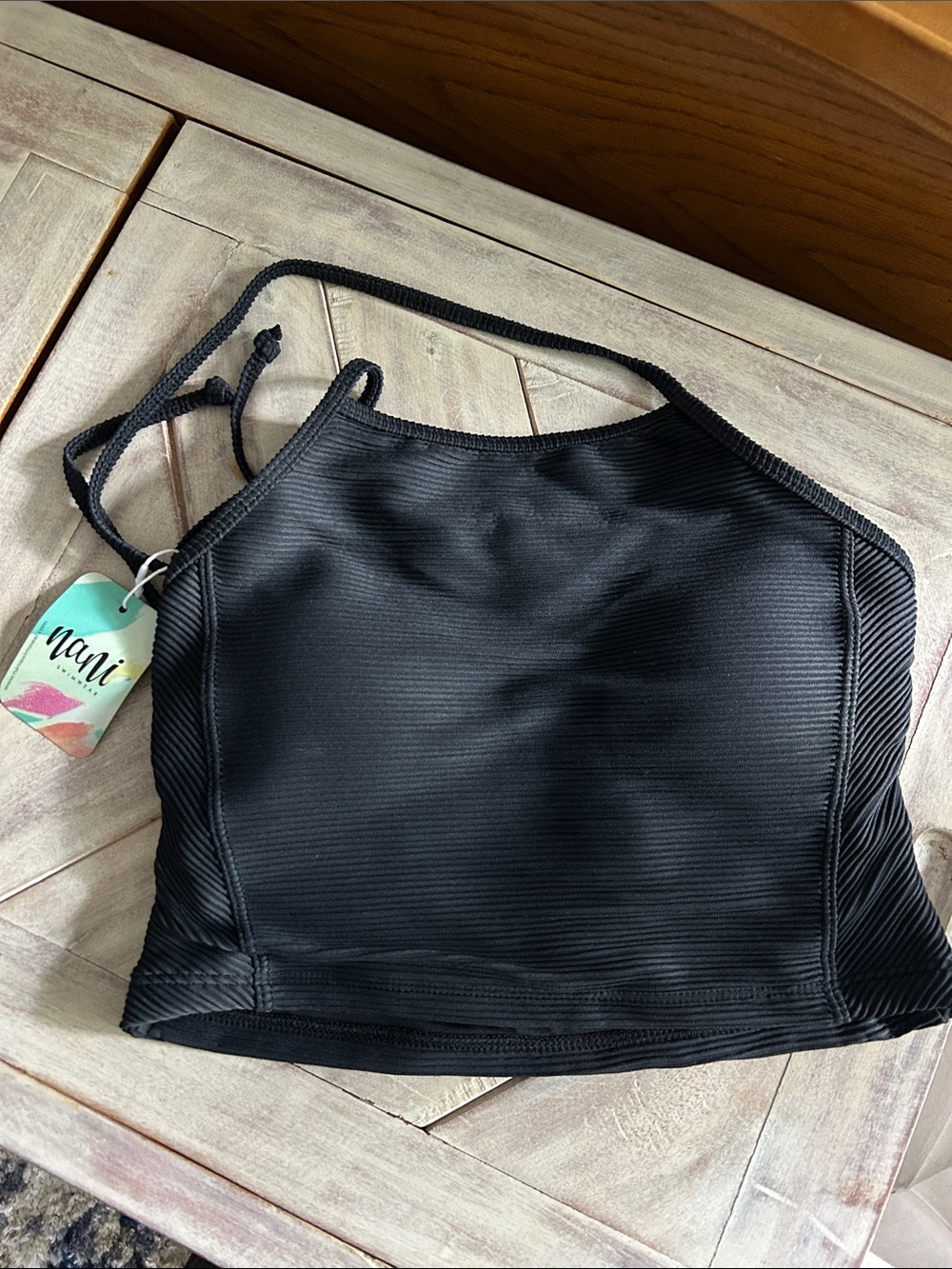 Women's Black Textured Midkini Top - XS - NWT